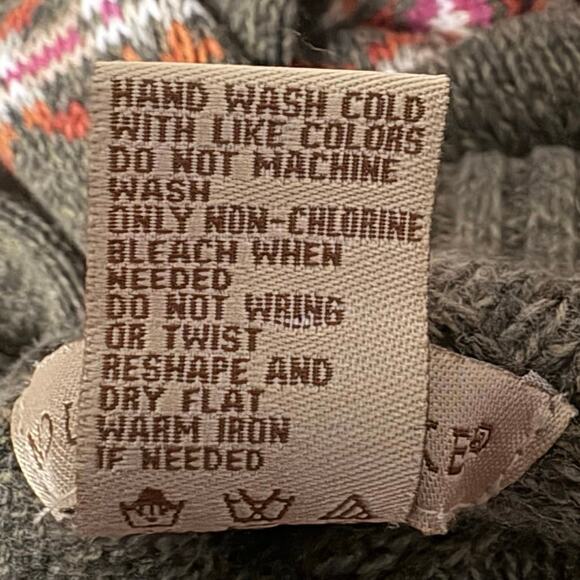 Mountain Lake Fair Isle Turtleneck Sweater PM Green Burgundy Ramie Cotton - Picture 5 of 6